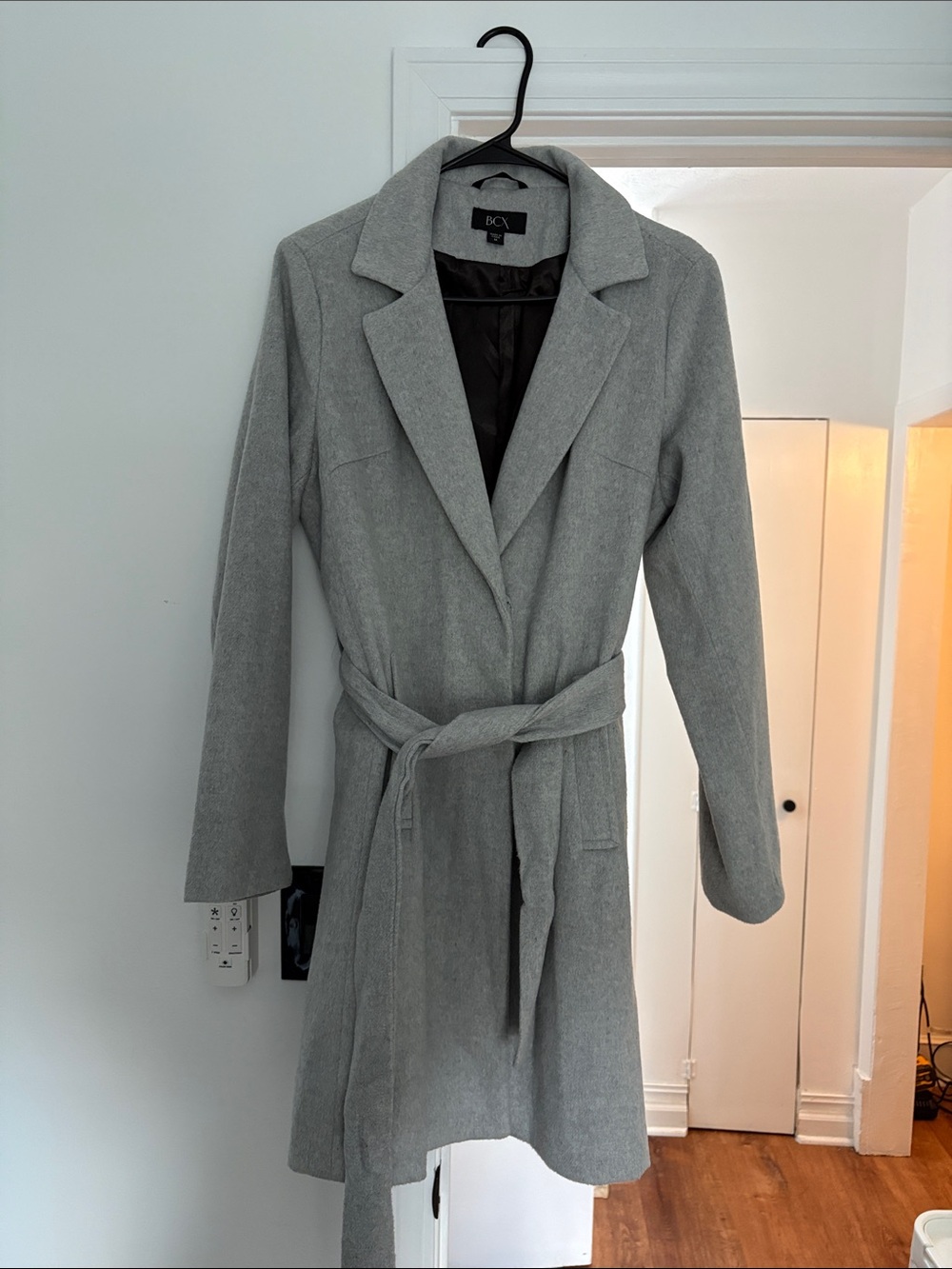 BCX Gray Belted Wool-Blend Trench Coat Medium